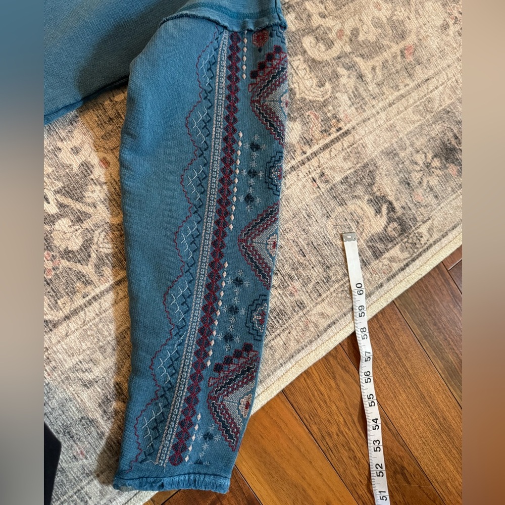 Sundance Blue Embroidered Pullover Boho Lace Up Sweatshirt, Size Medium - Picture 11 of 14